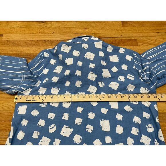 Ali Miles Women's L Blue Button-Up Tunic Shirt Abstract Wearable Art Polka Dot - Picture 7 of 9